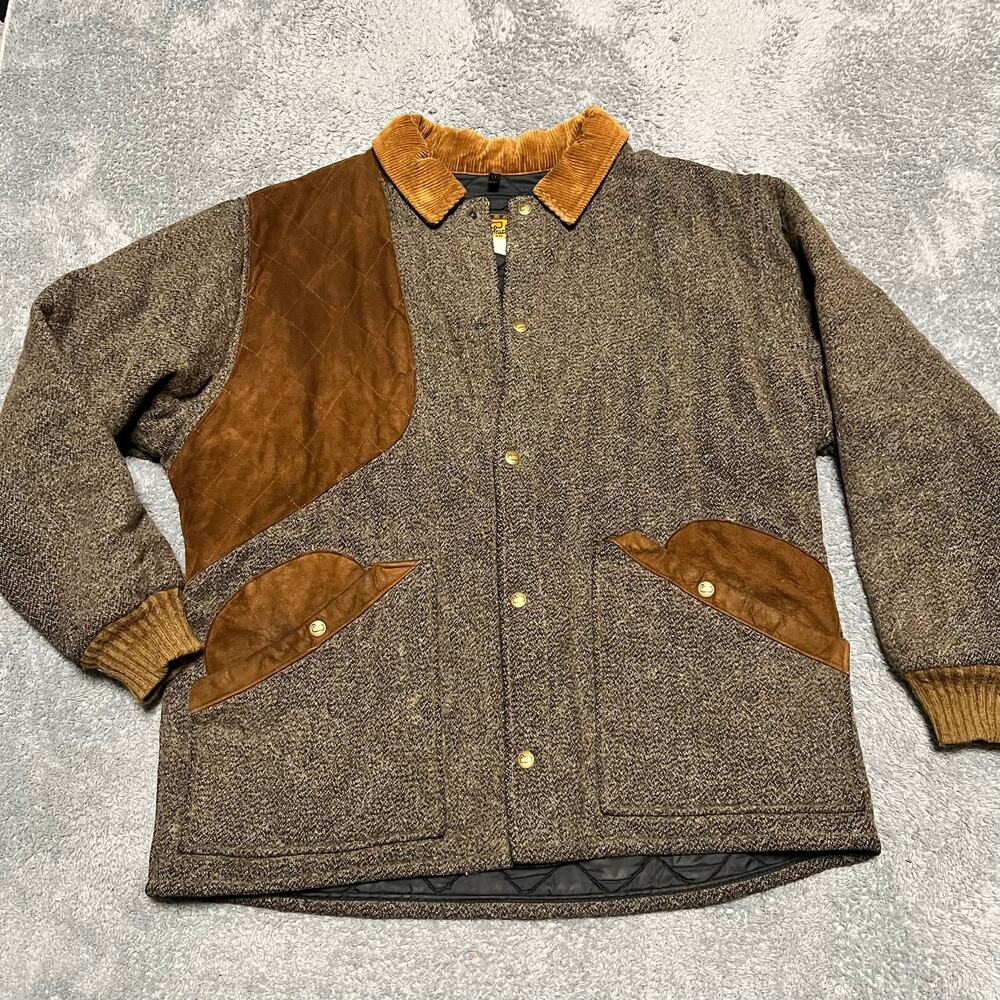 Woolrich Vintage Coat Mens Large Brown Wool Quilts Lined Corduroy Collar Jacket* - Picture 1 of 9